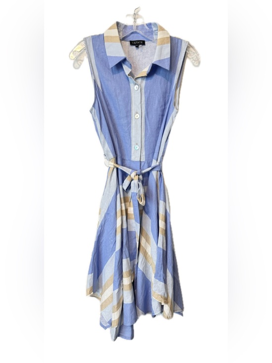 1. State Dresses & Skirts - 1. State Sleeveless Blue and Cream Striped Midi Shirt Dress